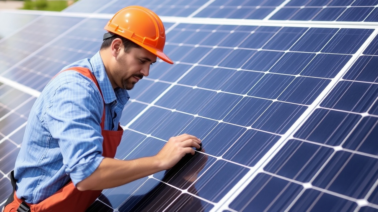 Tecnico specializzato durante la manutenzione e la rimozione di pannelli fotovoltaici, fase preliminare allo smaltimento e al riciclo dei moduli solari a fine vita.