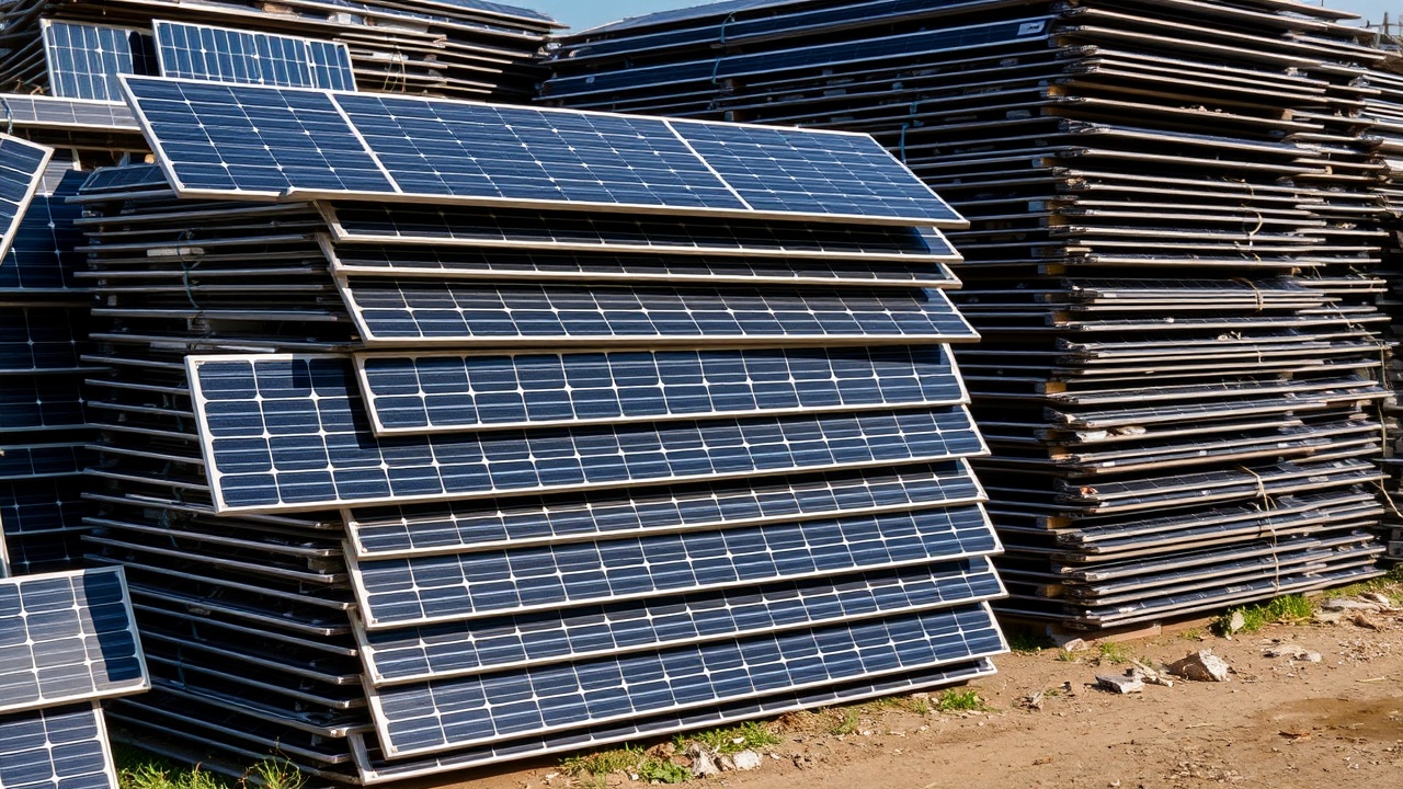 Accumulo di pannelli solari a fine vita destinati allo smaltimento e al riciclo RAEE